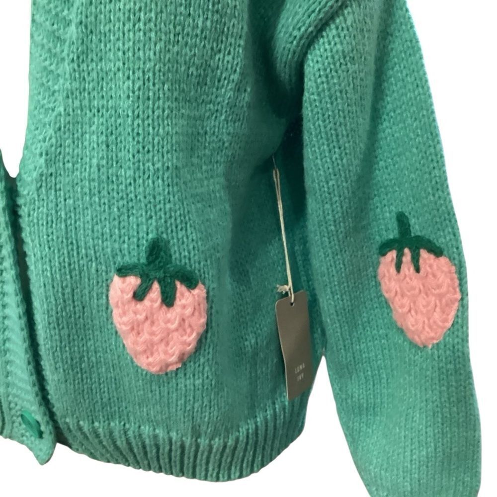 NWT Luna Ivy Chunky Green Strawberry 🍓 Cardigan Size M - Picture 6 of 15